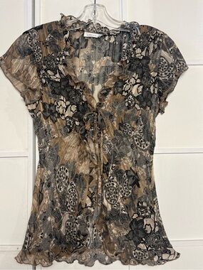 Vintage Ricki's Floral Ruffle Tie-Front Blouse